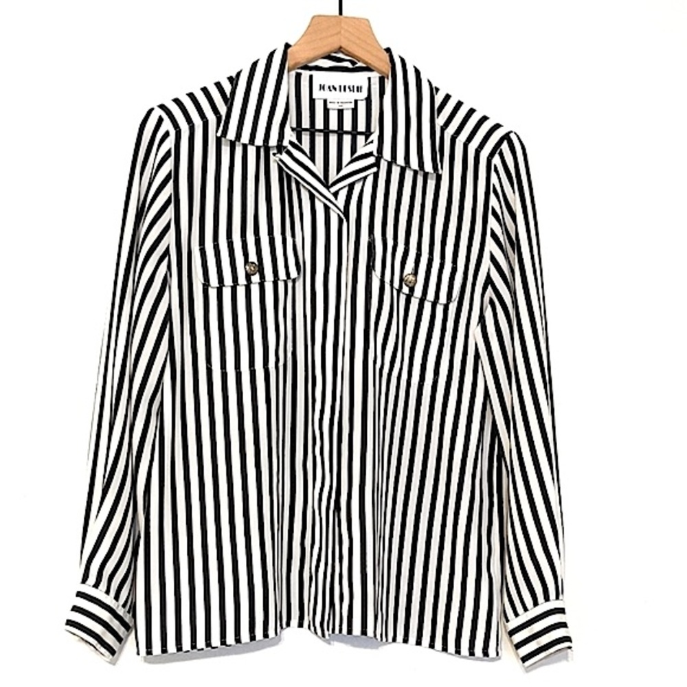 Vintage Joan Leslie Striped Button Down Blouse size 10 Petite